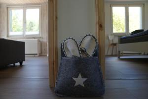 eine Tasche mit einem Paar Schuhe in einem Zimmer in der Unterkunft Ferienhaus Hellaberg in Langenbach