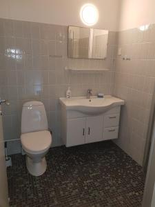 a bathroom with a toilet and a sink at Shalom in Gjerlev