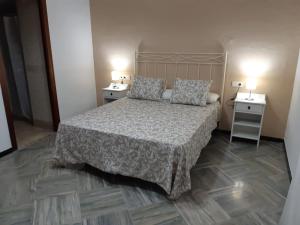1 dormitorio con 1 cama y 2 mesitas de noche en Casa de Antoniana en Gilena