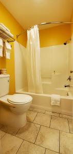 e bagno con servizi igienici, vasca e lavandino. di Olympic View Inn a Sequim Altre 35 foto