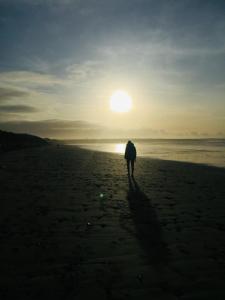 una persona che cammina sulla spiaggia al tramonto di McMunns of Ballybunion a Ballybunion