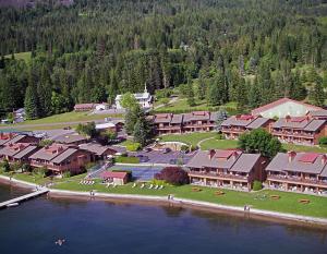 an aerial view of a resort near the water at Pend Oreille Shores Resort in Hope