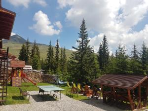 a playground with a table and chairs and a slide at Vila Ozon in Ranca