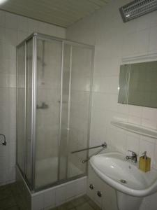 a bathroom with a shower and a sink at Hotel Leppiner Hof - B&B FRÜHSTÜCKSPENSION in Arendsee