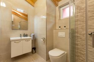 a bathroom with a toilet and a glass shower at House Bumbiste 1703 in Banjole +25 photos