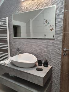 a bathroom with a large sink and a mirror at Apartament Ozon Poiana Brasov in Poiana Brasov