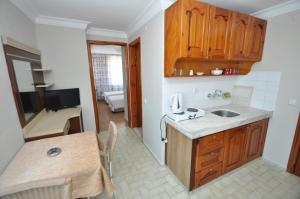 Kuchyň nebo kuchyňský kout v ubytování Defne & Zevkim Hotel