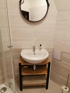 a bathroom with a sink and a mirror at Luxusní apartmány Soběslav in Soběslav