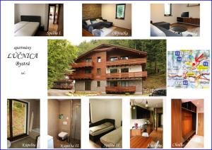 un collage de fotos de diferentes habitaciones y apartamentos en condominio en Apartmán Lúčnica en Bystrá