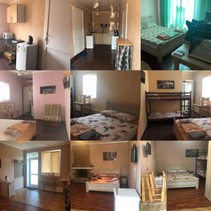 a collage of four pictures of a room at Людмила in Chornomorsk