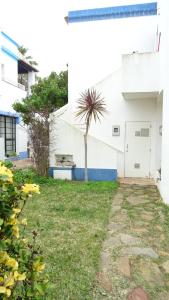 a house with a palm tree in the yard at Quinta Velha Village - Apart. T1 in Cabanas de Tavira