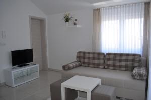 - un salon avec un canapé et une télévision dans l'établissement Apartments Sušec, à Baška