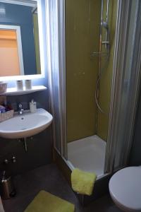 a bathroom with a shower and a sink at Weingut Göbel-Schausten in Ernst