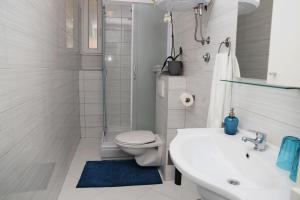 e bagno con servizi igienici, lavandino e doccia. di Korcula perfect spot a Korčula