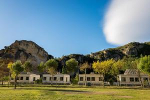 a row of houses in front of a mountain w obiekcie Sant Pere Homes w mieście Ballestar