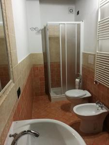 een badkamer met een douche, een toilet en een wastafel bij Appto Camelia 1 Bedroom, Living Room, 4 Pax,60mq in Monte Molino
