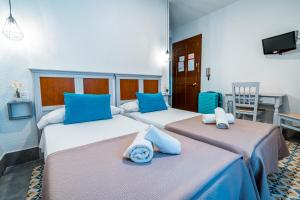 1 dormitorio con 2 camas y almohadas azules en Veronica Centro, en Granada