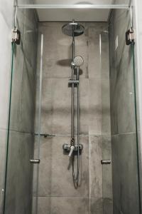 a shower stall with a glass door with a shower at Casa dos Junqueiros - Countryside Guest House in Caldas da Rainha +78 photos