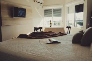 Hotel Solaris في São Miguel dʼOeste: غرفة نوم بها سرير مع كتاب عليها
