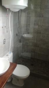 a bathroom with a toilet and a sink and a shower at B10 Pan i Pani Żuraw nad Jeziorem in Ełk