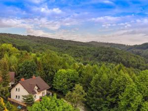 een luchtzicht op een huis midden in een bos bij Willa na Wzgórzu Brenna in Brenna