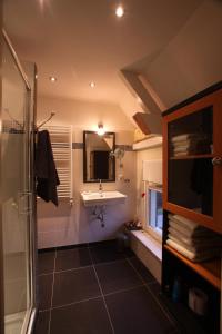 ein Bad mit einem Waschbecken und einer Dusche in der Unterkunft B&B Snellenstein in Neerijnen