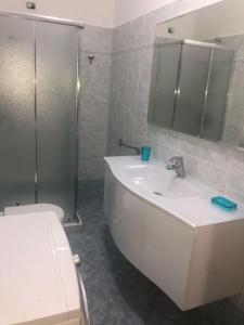 łazienka z umywalką, prysznicem i toaletą w obiekcie Casa Rosa w mieście Dervio +24 zdjęcia