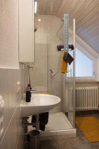 a bathroom with a white sink and a shower at Ferienwohnung Gehring Bad Krozingen in Bad Krozingen