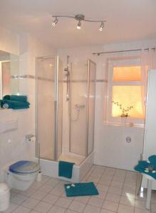 ein Badezimmer mit Dusche und Toilette in der Unterkunft Ostseepark Karavelle 37 in Heringsdorf