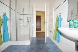 ein Badezimmer mit Waschbecken und Dusche in der Unterkunft (27a) Villa Seestern 05 in Heringsdorf