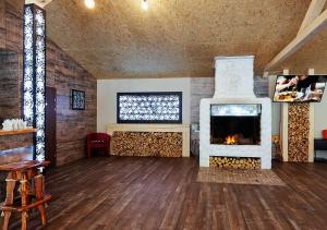 a living room with a fireplace in a room at SPA Hotel Zhyva Voda in Mizhhirya