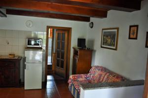 eine Küche mit einem Kühlschrank und einer Mikrowelle in der Unterkunft Casa Titina Riposo e Relax nella campagna toscana in Pratovecchio
