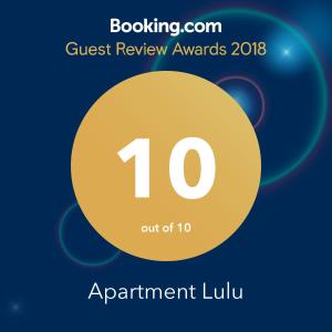 Certifikát, hodnocení, plakát nebo jiný dokument vystavený v ubytování Apartment Lulu