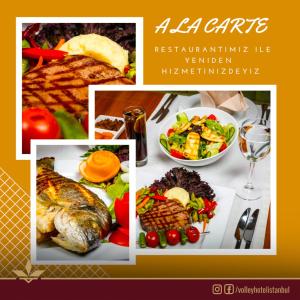 een collage van foto's van voedsel op een tafel bij Volley Hotel Istanbul in Istanbul