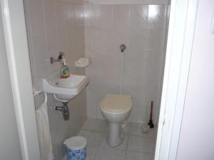 a small bathroom with a toilet and a sink at Zsigmond Vendeghaz in Keszthely +17 photos