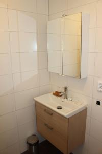 a bathroom with a sink and a mirror at Berggatan Villa - lägenhet 2 in Funäsdalen