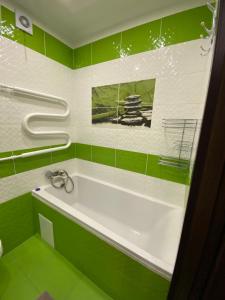 日托米爾的住宿－Apartment in the center，带浴缸的绿色和白色浴室