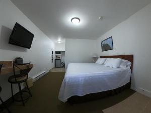 a bedroom with a bed and a flat screen tv at Col-Pacific Motel in Ilwaco