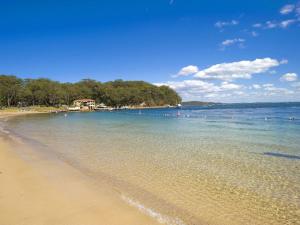 vista su una spiaggia con alberi e acqua di Bay Parklands 33 Air conditioning Foxtel Pool Tennis Court andSpa a Shoal Bay