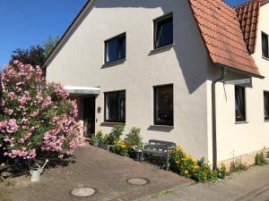 a house with a bench in front of it at Ferienwohnungen In de goldisch Luft in Gau-Algesheim