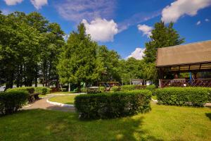 park z pawilonem, krzakami i drzewami w obiekcie Ośrodek Wypoczynkowy Dolomity w mieście Jedwabno