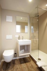 a bathroom with a toilet and a sink and a shower at Stern in Albershausen