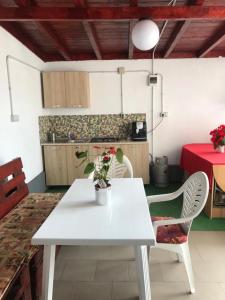 una mesa blanca y sillas en una cocina en Vila Marylou Eforie Nord en Eforie Nord