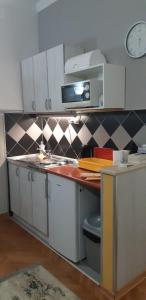 een keuken met een wastafel en een magnetron bij Apartments Sandra in Kotor