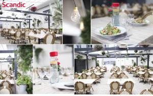un collage di foto di un ristorante con tavoli e sedie di Go to sleep Arvika ad Arvika