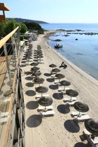 a group of chairs and umbrellas on a beach at Le Pinarello in Sainte-Lucie de Porto-Vecchio