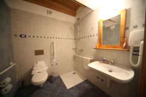 La salle de bains est pourvue de toilettes et d'un lavabo. dans l'établissement Le Case dei Baff, à Morbegno