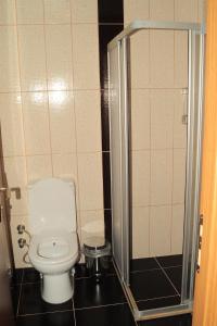 イスタンブールにあるKervan Hotel Pendikの小さなバスルーム(トイレ、シャワー付)