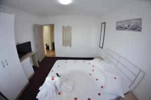 コスティネシュティにあるAPARTAMENT RAZVAN HOLIDAY COSTINESTIの白い部屋(ベッド1台、テレビ付)