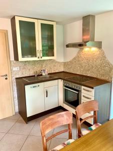 a kitchen with a sink and a stove at Ferienwohnung Bielmeier in Zachenberg